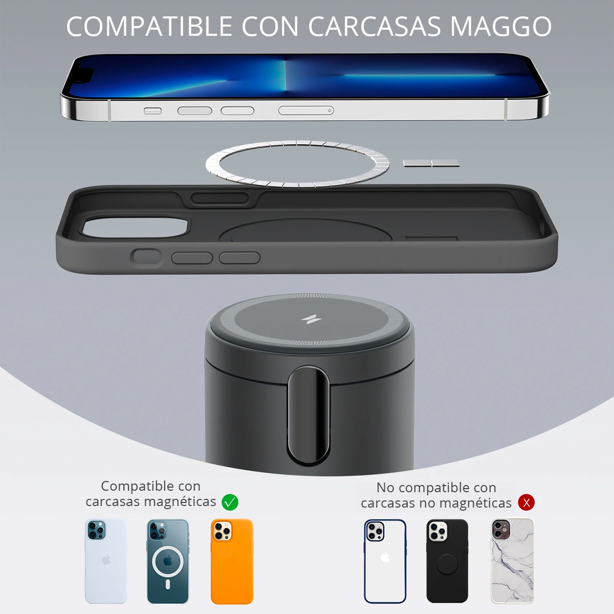 Cargador magnético inalámbrico MagGo 2 en 1 Azul
