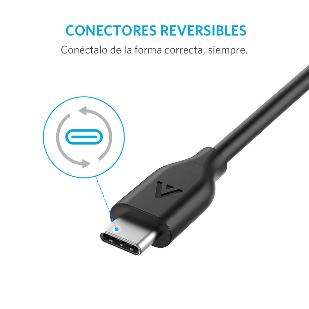 Cable USB-A a USB-C, material plástico, largo 0.9 metros, color Negro