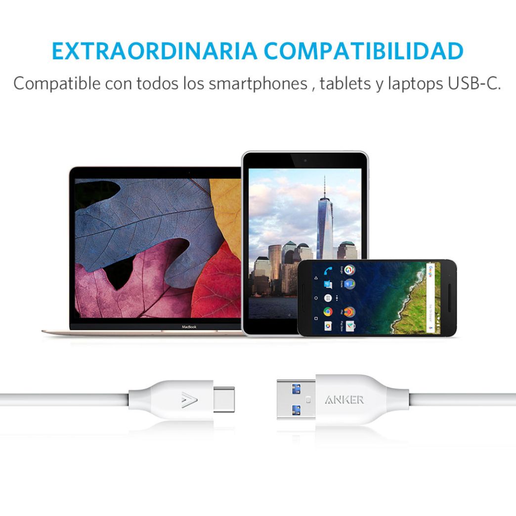 Cable PowerLine USB-A a USB-C 3.0 0.9m Blanco