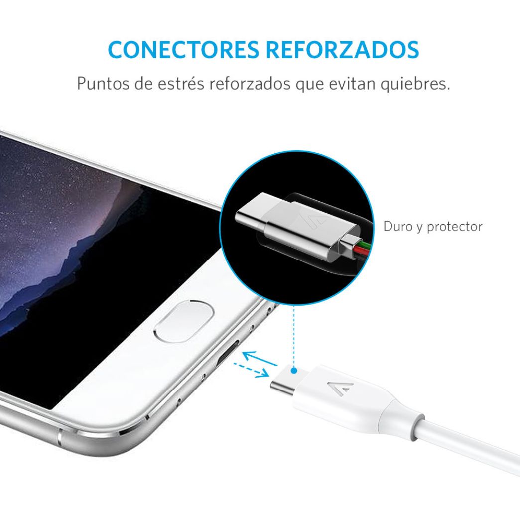 Cable PowerLine USB-A a USB-C 3.0 0.9m Blanco