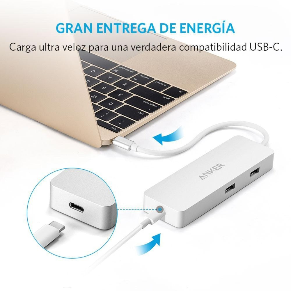 Adaptador Hub 4 puertos USB-C con Ethernet