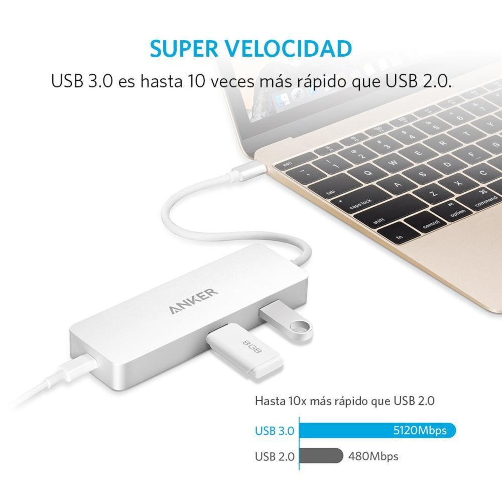 Adaptador Hub 4 puertos USB-C con Ethernet