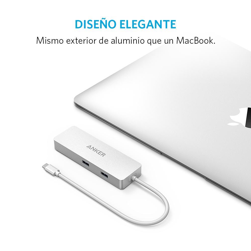 Adaptador Hub 4 puertos USB-C con Ethernet