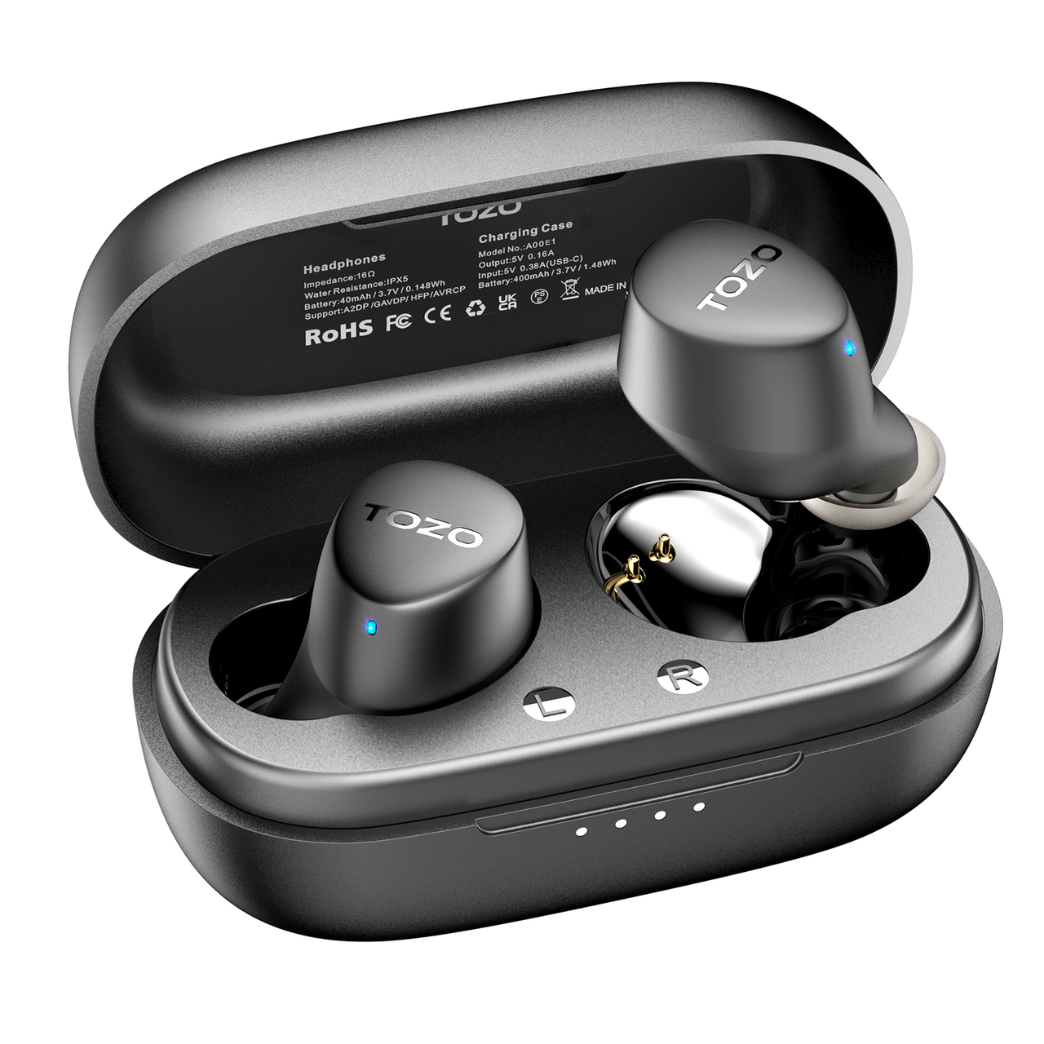 Audífonos True Wireless Earbuds Ultraligeros Negros Tozo