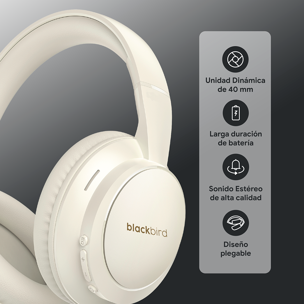 Audífonos Over Ear Bluetooth Con Powerbank Beige Blackbird