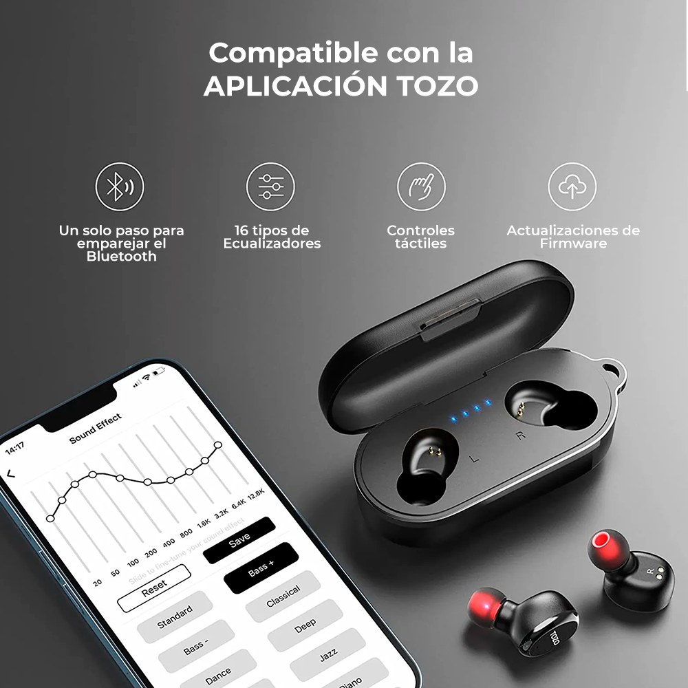 Audífonos True Wireless Con Bluetooth T10s Negro Tozo