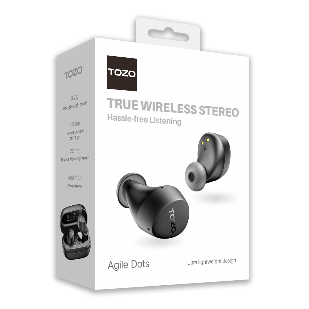 Audífonos True Wireless Earbuds Ultraligeros Negros Tozo