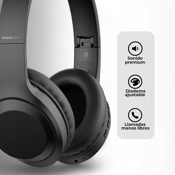 Audífonos Over Ear Bluetooth Con Parlante portátil Negro Blackbird