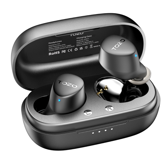 Audífonos True Wireless Earbuds Ultraligeros Negros Tozo