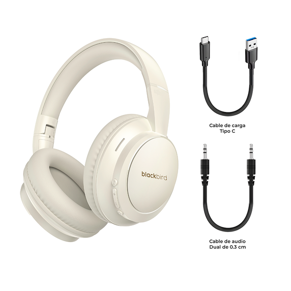 Audífonos Over Ear Bluetooth Con Powerbank Beige Blackbird